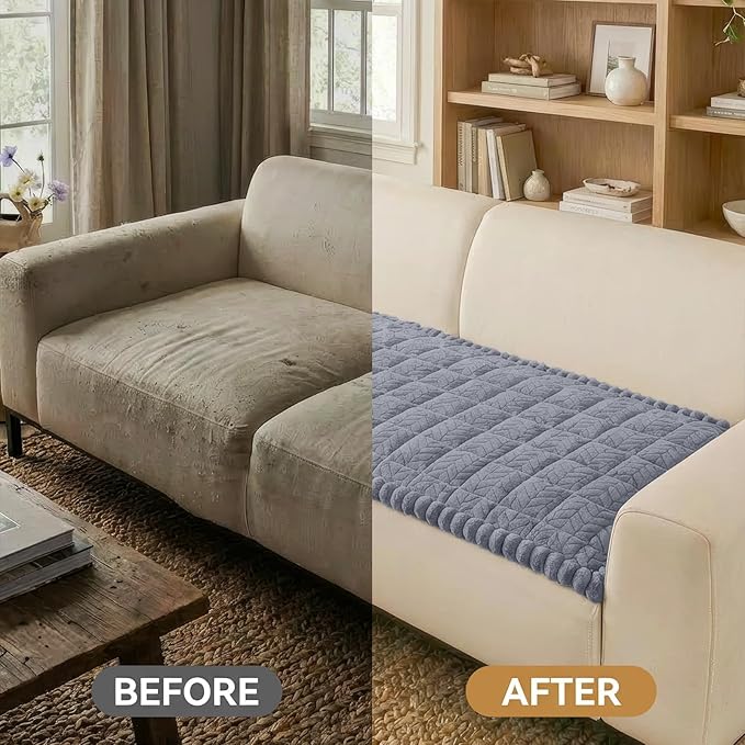Smiry Non Slip Couch Covers for Dogs, Fuzzy Pet Couch Covers for 3 Cushion Sofa Pet Friendly, Soft Sofa Slipcovers Cushion Furniture Protector Washable (Grey, 27.6" x 70.9")