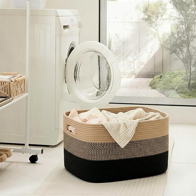 Blanket Basket,Rectangle Woven Baskets for Storage,30L Laundry Basket for Decorative Nursery Blanket,Toys,Dirty Clothes and Magazine in Shelves,Baby Room,and Living Room