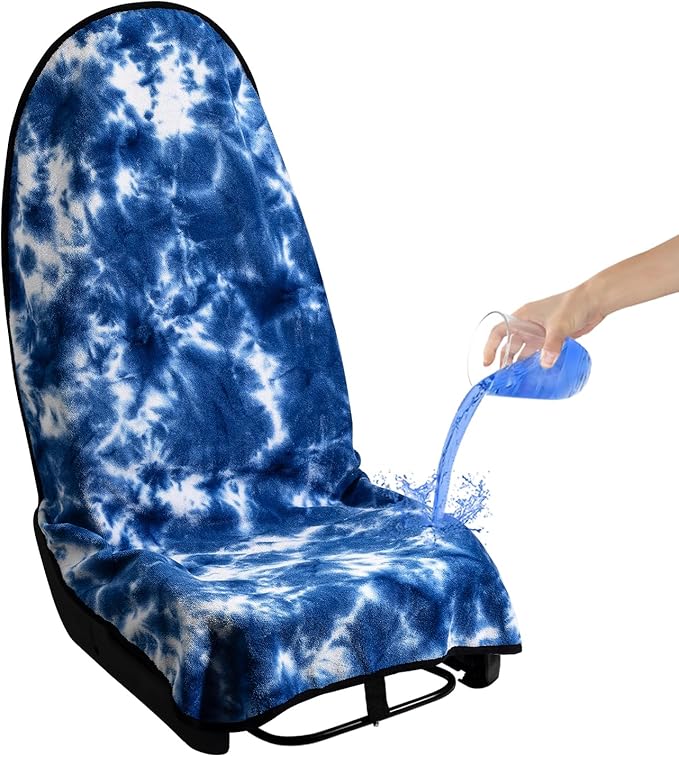 Waterproof Sweating Car Seat Cover for Post Gym Workout, Running, Swimming, Beach and Hiking, Universal Fit Non-Slip Bucket Seat Protector for Cars SUV Trucks, Machine Washable (Tie-Dye Blue)