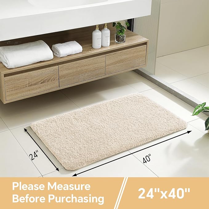 Beige Bathroom Rugs 24"x40" – Large Plush Microfiber Bath Mat, Soft Non Slip Floor Mat, Absorbent and Washable Rug – Perfect for Bathroom or Bedroom Use