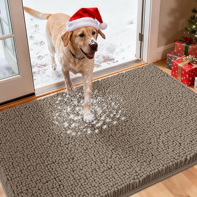 Extra Large Dog Door Mats for Muddy Paws, 60" x 36" Chenille Absorbent Mud Mat for Dogs, Non Slip Heavy Dog Rugs For Muddy Paws, Soft Indoor Door Mat for Entryway, Mud Paw, Inside Floor, Beige