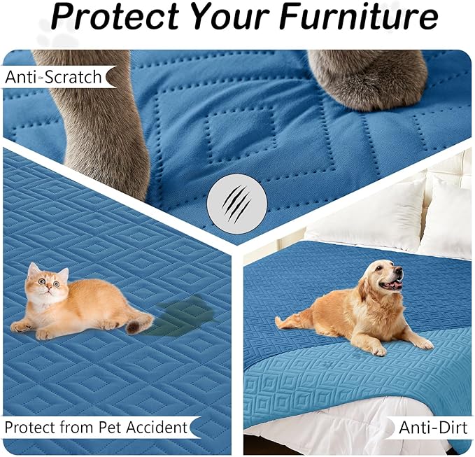 hyha Waterproof Dog Blanket, Soft Pet Bed Blankets, Waterproof Sofa Couch Cover for Dogs Washable, Reversible Pet Couch Covers for Sofa Furniture (82x82 Inch, Navy Blue/Blue)