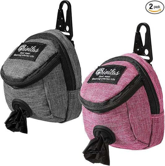 Talltalk 2 Pieces Dog Treat Pouch Pet Dog Poop Holder Dispenser Outdoor Carrier Waste Zipper Pouch with Metal Button for Most Leash(Pink,Grey)