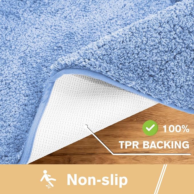 Blue Bathroom Rugs 24"x48" – Long Plush Non-Slip Bath Mat, Absorbent & Washable Microfiber Runner Rug – Perfect for Tub, Sink, or Washroom