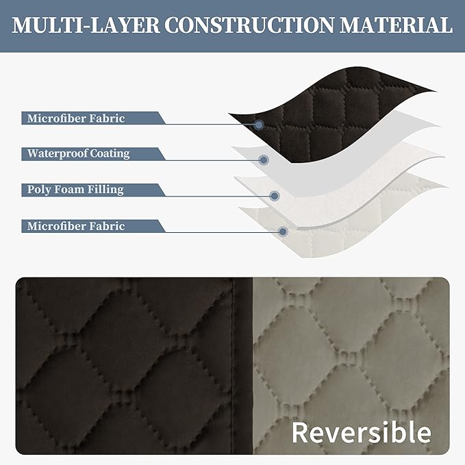 ISSUNTEX Double Protection 100% Waterproof Recliner Covers for Living Room, Reversible Furniture Protector Recliner Couch Sofa Slipcover for Dogs, Pets, Kids (Recliner, Chocolate/Beige)