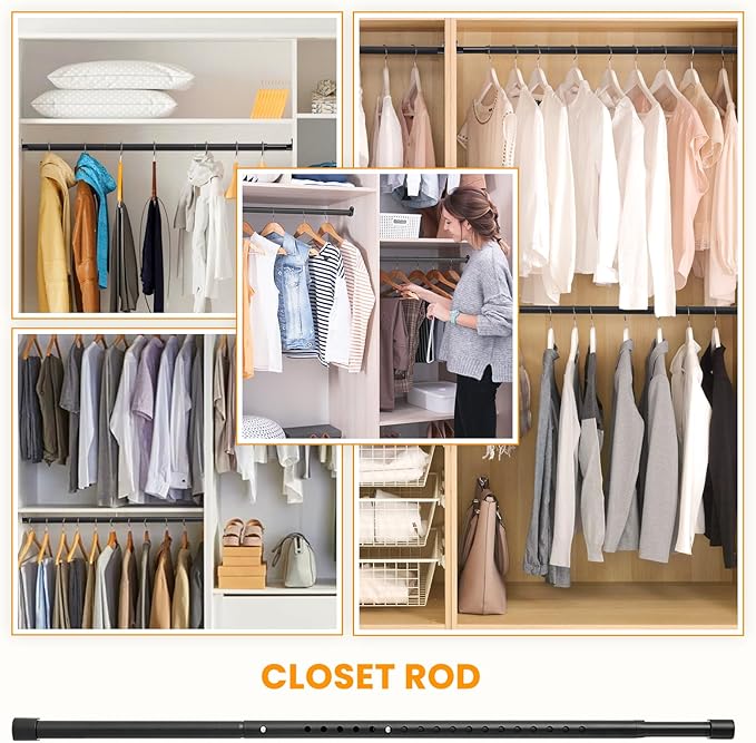 Oval Closet Rod for Hanging Clothes Adjustable Closet Rods 18 to 52 Inch Heavy Duty Black Poles Bar Closet Rod Expandable for Wardrobes Laundry RV