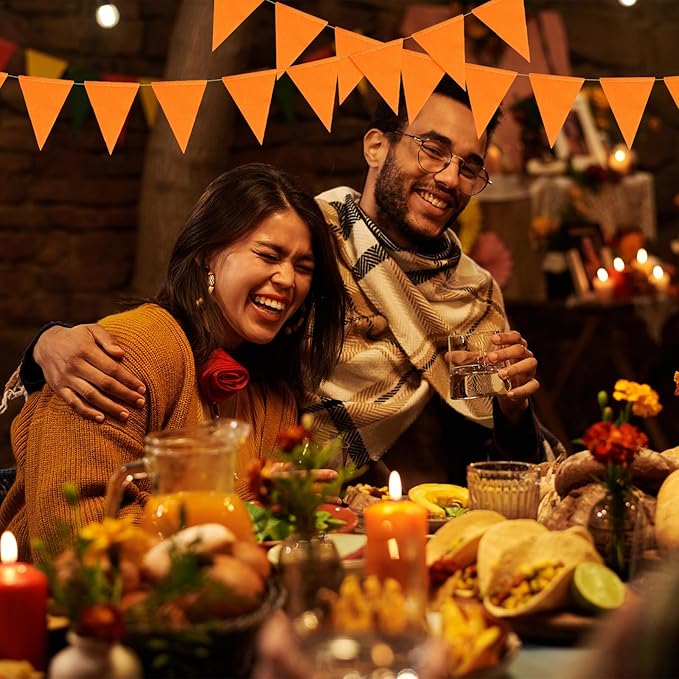 HESTYA 42 Pieces Thanksgiving Fall Party Decorations Orange Pennant Banner Flag Fabric Autumn Bunting Triangle Banner Garland for Fall Wedding Carnival Birthday Outdoor Events Party Supplies