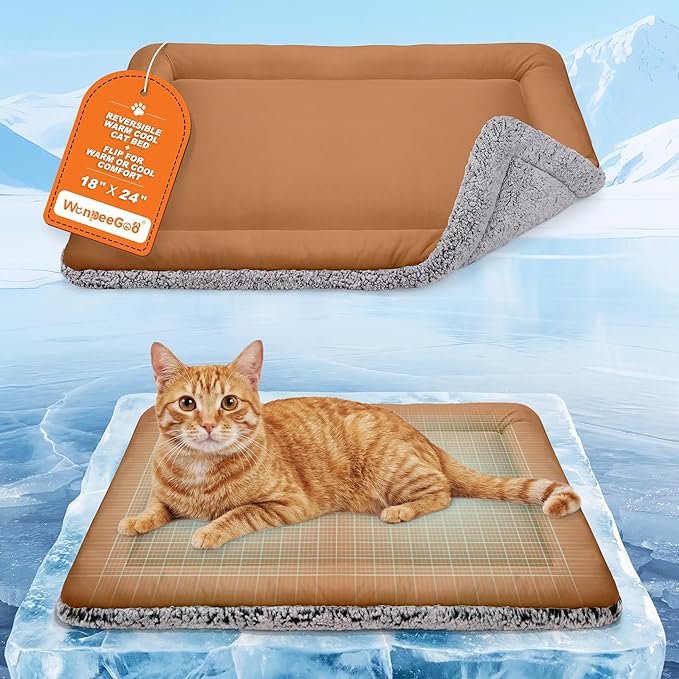 Dog Cooling Mat, Self Warming Cat Bed, Reversible Warm & Cooling Cat Bed, Winter Warm Cat Pad & Summer Cooling Cat Mat for Kittens & Small Dogs, Perfect for Crates, Beds & Sofas, Dark Brown, 18" x 24"