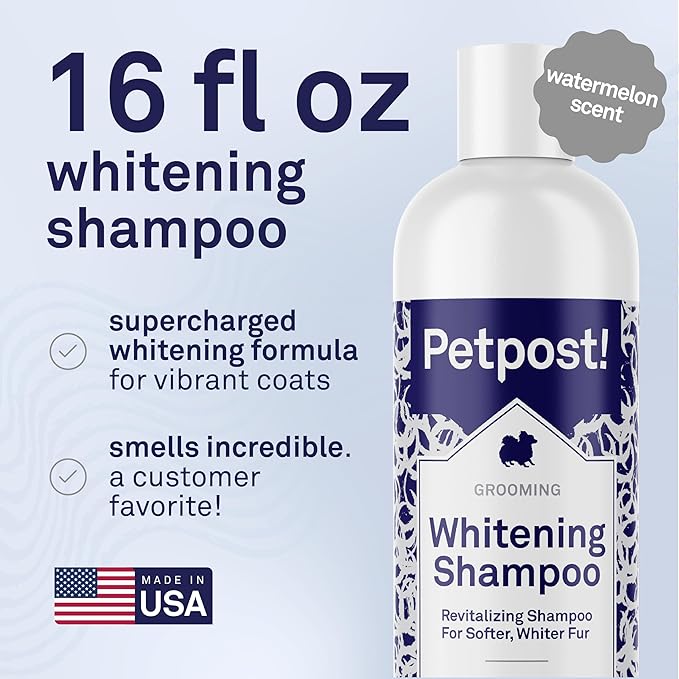 Petpost | Dog Whitening Shampoo with Coconut Oil & Aloe. Brightens White & Light Coats, Moisturizes Skin. Watermelon Scent. 16 oz