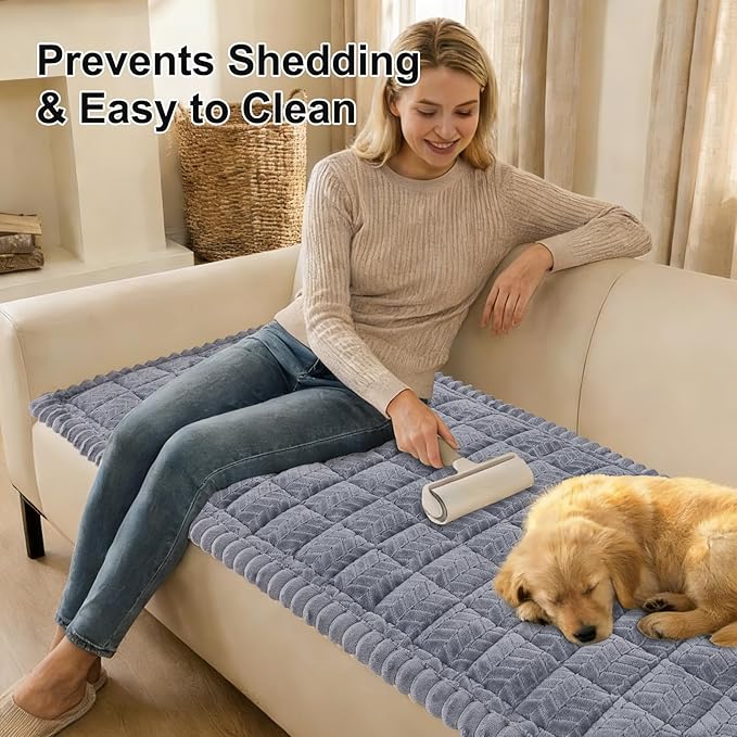 Smiry Non Slip Couch Covers for Dogs, Fuzzy Pet Couch Covers for 2-3 Cushion Sofa Pet Friendly, Soft Sofa Slipcovers Cushion Furniture Protector Washable (Grey, 35.4" x 63")