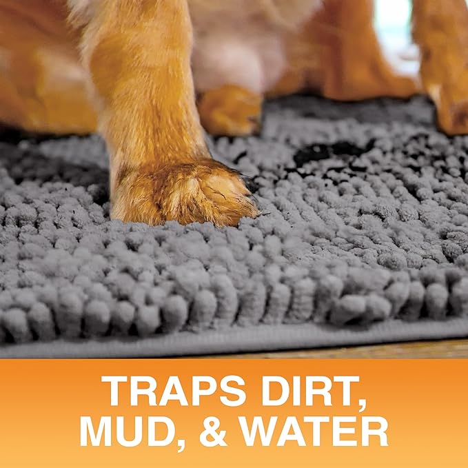 Neater Pets Chenille Dog Door Mat 36” x 24” – Super Absorbent & Quick-Dry Muddy Paws Doormat for Trapping Dirt, Water, Mud - Non-Slip & Machine Washable Pet Rugs for Entryway, Indoor Mud Mats Charcoal