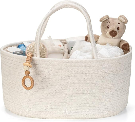 Diaper Caddy Organizer, Empty Gift Basket for Newborn Essentials, Baby Storage Basket, Stylish Gift Bag for Baby Shower, Boys and Girls - Small, Off White