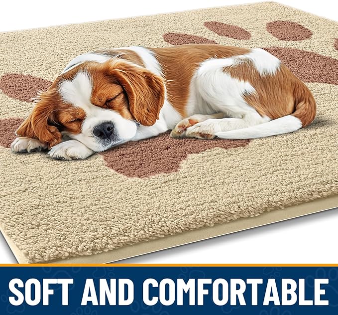 Smiry Dog Door Mat for Muddy Paws, Absorbs Moisture and Dirt, Low-Profile Entryway Mat with Non-Slip Backing, Entry Indoor Outdoor Doormat for Inside Floor (30x20 Inches, Light Beige, Paw)