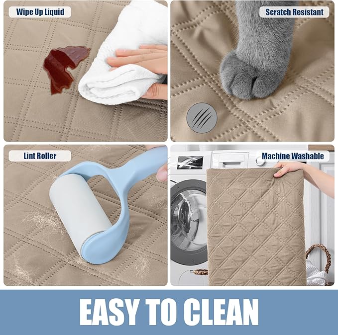 Smiry Waterproof Dog Bed Cover Pet Blanket, Soft Washable Dog Blanket for Furniture Bed Couch Sofa Reversible, Checkered (68"x82", Taupe/Taupe)