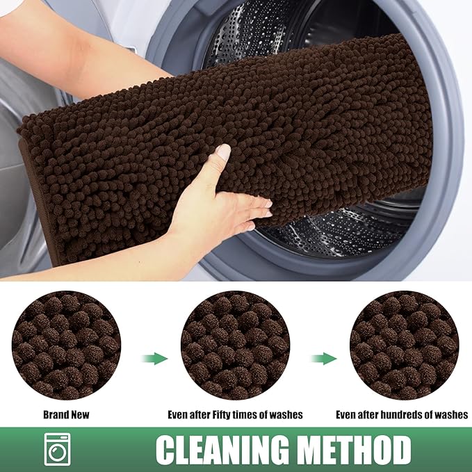 IM HOME Chenille Absorbent Outdoor Doormat 48" x 30", Washable Muddy Door Mats for Dog Non Slip Indoor Doormat Soft Front Inside Doormats for Entryway, Mud Dog Paws, Patio Brown
