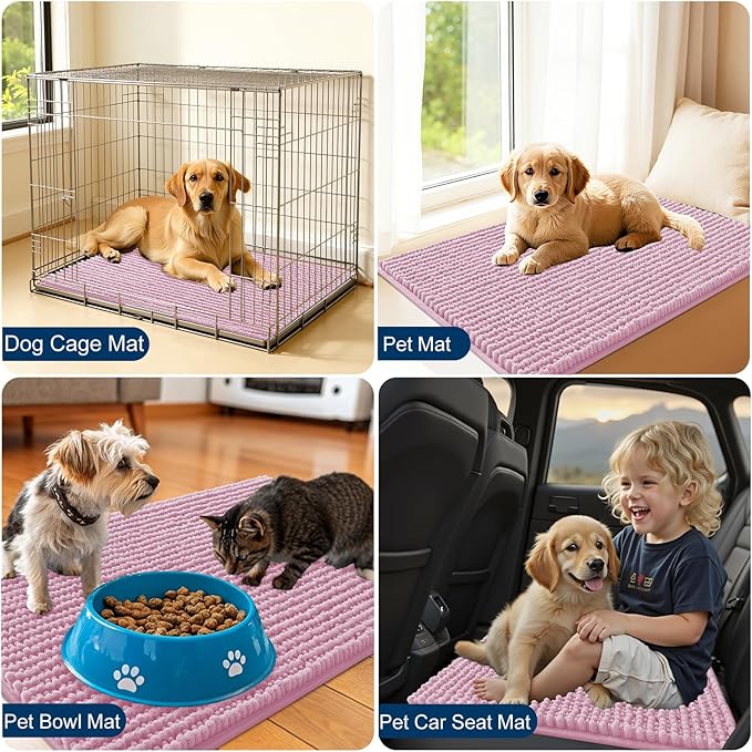 OLANLY Dog Door Mat for Muddy Paws 34x21, Ultra Absorbent Chenille Mud Doormat, Non-Slip Washable and Dirt Trapping Doormat for Indoor Entryway, Quick-Dry Indoor Pet Bed Mats for Dogs, Dusty Rose
