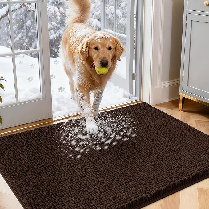IM HOME Dog Door Mats for Muddy Paws, 36" X 24" Chenille Absorbent Doormat, Non Slip Heavy Dog Rugs for Muddy Paws, Soft Indoor Door Mat for Entryway, Mud Paw, Inside Floor, Brown