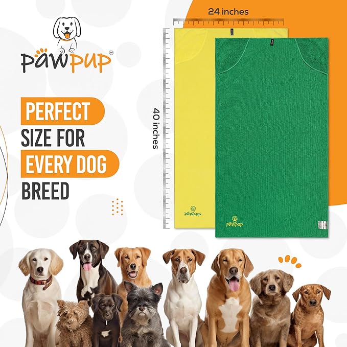 PAWPUP Dog Towels for Drying Dogs Super Absorbent Microfiber Pet Grooming Towel for Dogs, Cats and Other Pets (40 x 24 Inches, Yellow and Green)