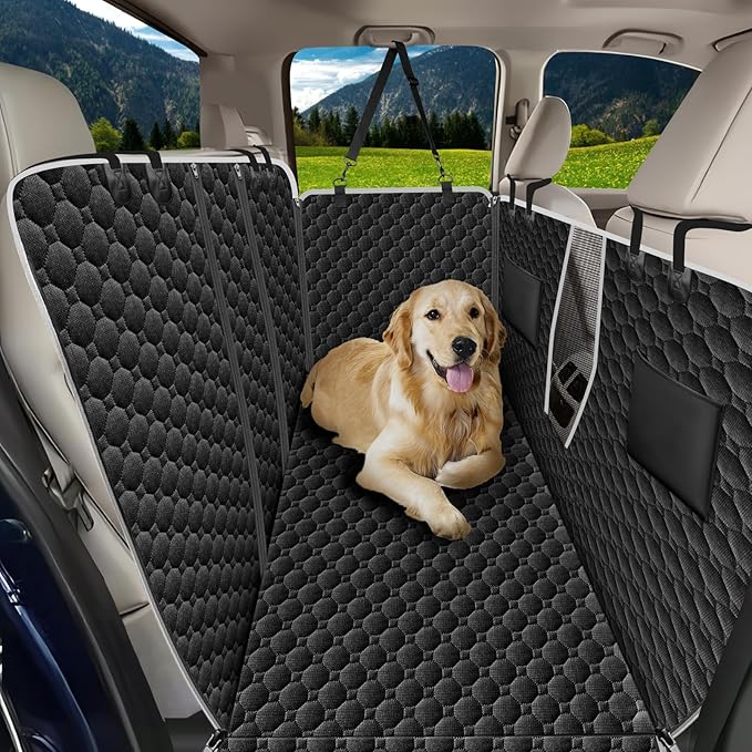 Mancro Back Seat Pet Cover for Dogs, Dog Hammock for Truck with Zipper Side Flap, Waterproof Covers for Full Size Crew Cab Trucks with Fold Up Seats, Fit for Ford F150, Dark Black, X-Large