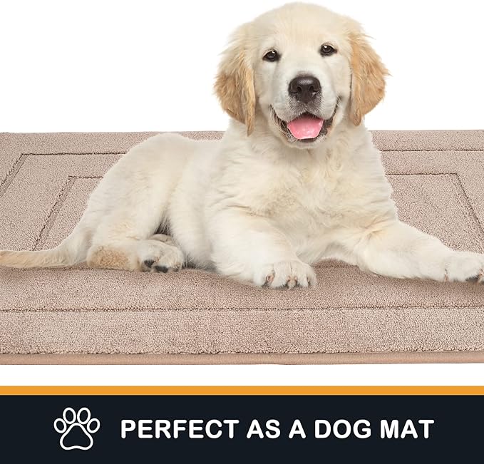PURRUGS Dirt Trapping Door Mat 24" x 59", Non-Slip/Skid Machine Washable Entryway Rug, Dog Doormat, Super Absorbent Welcome Mat for Muddy Wet Shoes and Paws, Beige