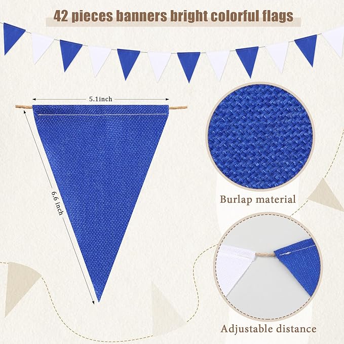 HESTYA 42 Pieces Blue Pennant Banner Flag Bunting Triangle Banner Pennants for Graduation Birthdays Classroom School Carnival Garland Outdoor Events Party Hanging Decorations