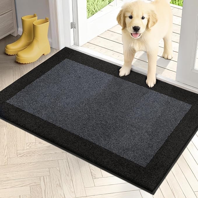 PURRUGS Dirt Trapping Door Mat 24" x 36", Non-Slip Machine Washable Entry Rug, Entrance Mat, Indoor Front Door Mat, Super Absorbent Entryway Rug for Muddy Shoes & Paws, Bluish Grey & Charcoal