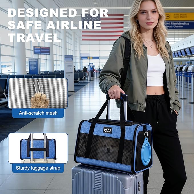 Pet Carrier Airline Approved, Soft Sided Cat Carrier for Small Pets up to 13 lbs, TSA Approved Dog Travel Bag with Foldable Bowl, Portable Soft Sided Pet Carrier for Kittens and Puppies