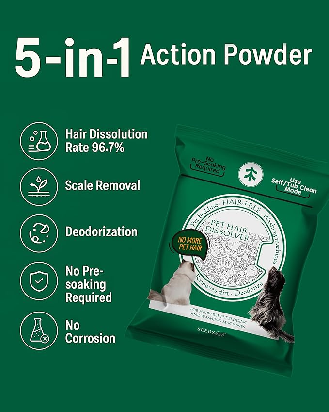 Pet Hair Dissolver for Washing Machine, Pet Hair Remover for Laundry, 96.7% Dissolution Rate, Dog Hair Remover, Cat Hair Remover, Up to 12 Months of Use, HE/Top/Front-Load Compatible, Septic Safe