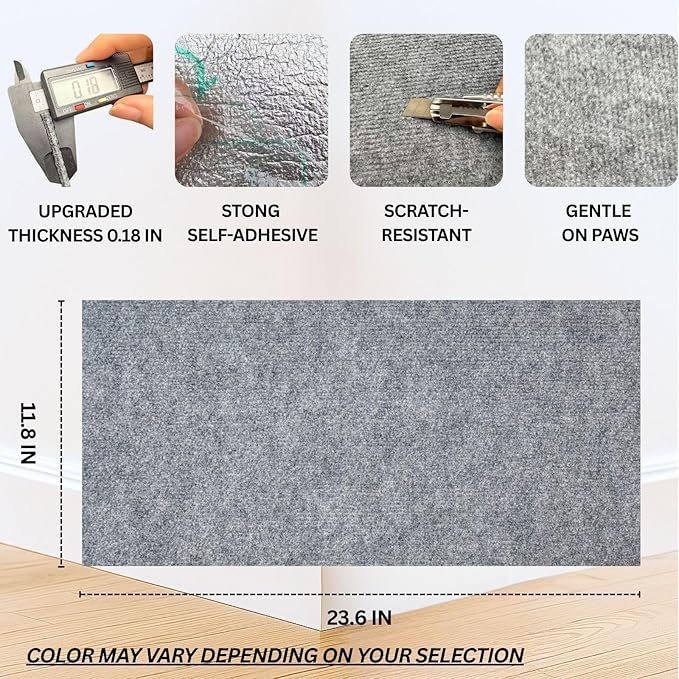 Cat Scratch Mat (3 Pack), 23.6’’ x 11.8’’ Wall Corner Scratcher, Versatile Self-Adhesive Replacement Easy Use for Cat Trees Wall Furniture, Scratching Posts, and Couch Protection (Black)