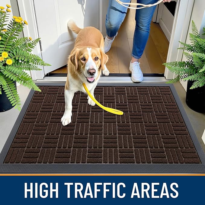 OLANLY Front Door Mat Outside Entrance 47x23, Absorbent, Heavy Duty Sturdy Natural Rubber Doormat Indoor Outdoor, Stain and Fade Resistant, Non-Slip Backing Low Profile Floor Mat for Entryway, Brown