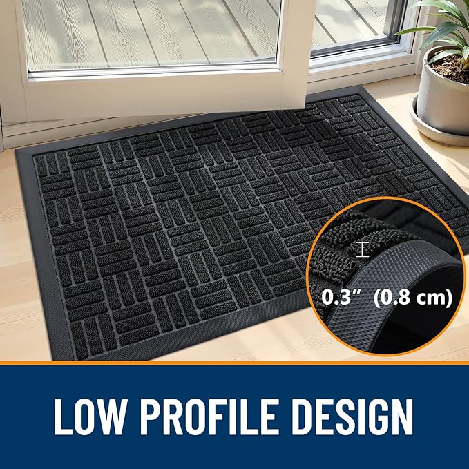 OLANLY Front Door Mat Outside Entrance 47x32, Absorbent, Heavy Duty Sturdy Natural Rubber Doormat Indoor Outdoor, Stain and Fade Resistant, Non-Slip Backing Low Profile Floor Mat for Entryway, Black