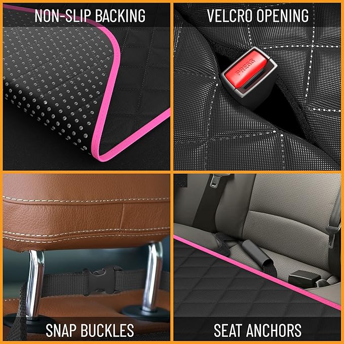 Active Pets Pink Standard Dog Car Hammock Back Seat Cover, Waterproof Backseat Cover Protector for Truck Bench Rear of Sedans or SUVs, Essential Pet Supplies Vacuum or Wipe Clean, Machine Washable