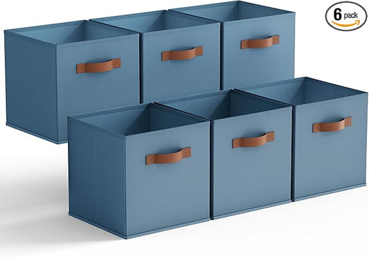 GRANNY SAYS Cube Storage Bins, 11 Inch Storage Cube Organizer, Collapsible Fabric Storage Cubes with PU Handles, Decorative Cube Storage Organizer for Shelves, Closet, Light Blue, 6-Pack