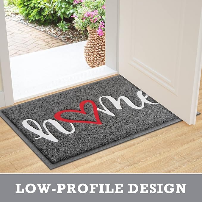 Black Door Mat Welcome Mats Home Non-Slip Doormat for Entryway Low-Profile Floor Mat for Yard, Garage, High Traffic Areas (30"x17.5", Grey)