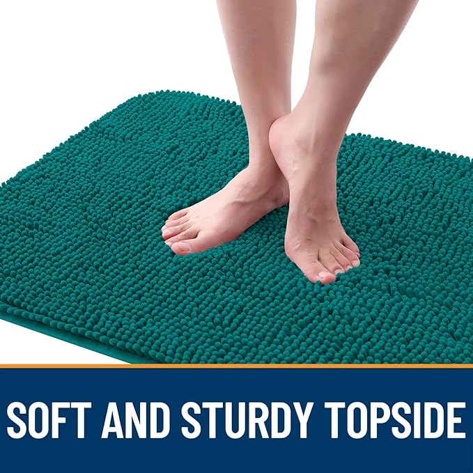 OLANLY Dog Door Mat for Muddy Paws 47x17, Absorbs Moisture and Dirt, Absorbent Non-Slip Washable Doormat, Quick Dry Chenille Mud Mat for Dogs, Entry Indoor Entryway Carpet for Inside Floor, Lake Blue