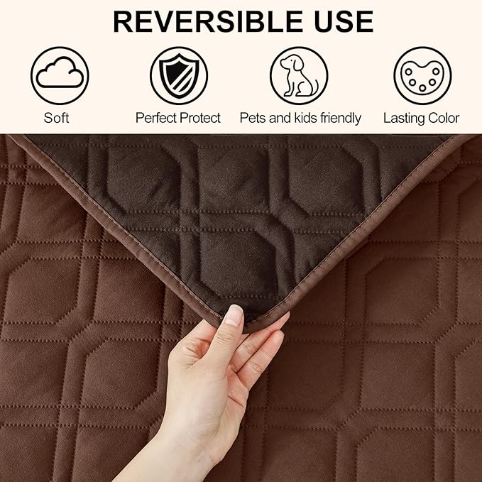 Smiry Reversible Waterproof Couch Covers for Sofa, Washable Dogs Pet Couch Covers for 3 Cushion Sofa Pet Friendly, Water Resistant Furniture Protector Slipcover, Geometric (30"x53", Brown/Chocolate)