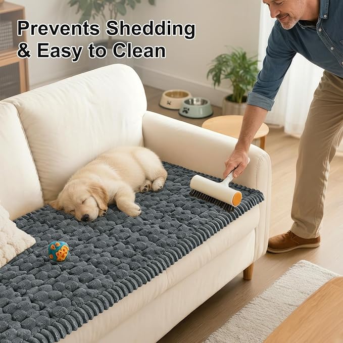 Smiry Pet Couch Cover for 3 Cushion Sofa, Non-Slip Fuzzy Couch Cover for Dogs Washable, Thick Soft Sofa Slipcovers Cushion Protector Pet Friendly (Dark Grey, 27.6" x 82.7")