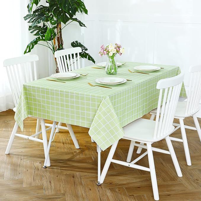 Romanstile Rectangle Vinyl Tablecloth, 100% Waterproof Oil-Proof Checkered Plastic Table Cloth, Heavy Duty Wipeable Table Covers for Dining, Camping, Picnic, Outdoor - 54 x 120 Inch, Green