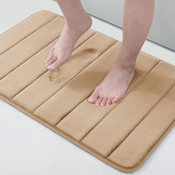 Buganda Memory Foam Bath Mat, 24" x 16", Ultra Soft and Non-Slip Bathroom Rugs, Water Absorbent and Machine Washable Bath Rug for Bathroom, Shower, and Tub, Camel