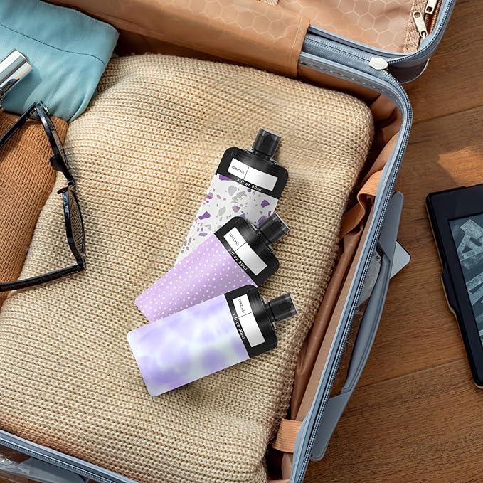 18 Pack Travel pouches for toiletries liquid,TSA Approved Travel Squeeze Pouches,liquid pouches for travel, squeeze pouches refillable,Leakproof Travel Containers for Toiletries (Purple)