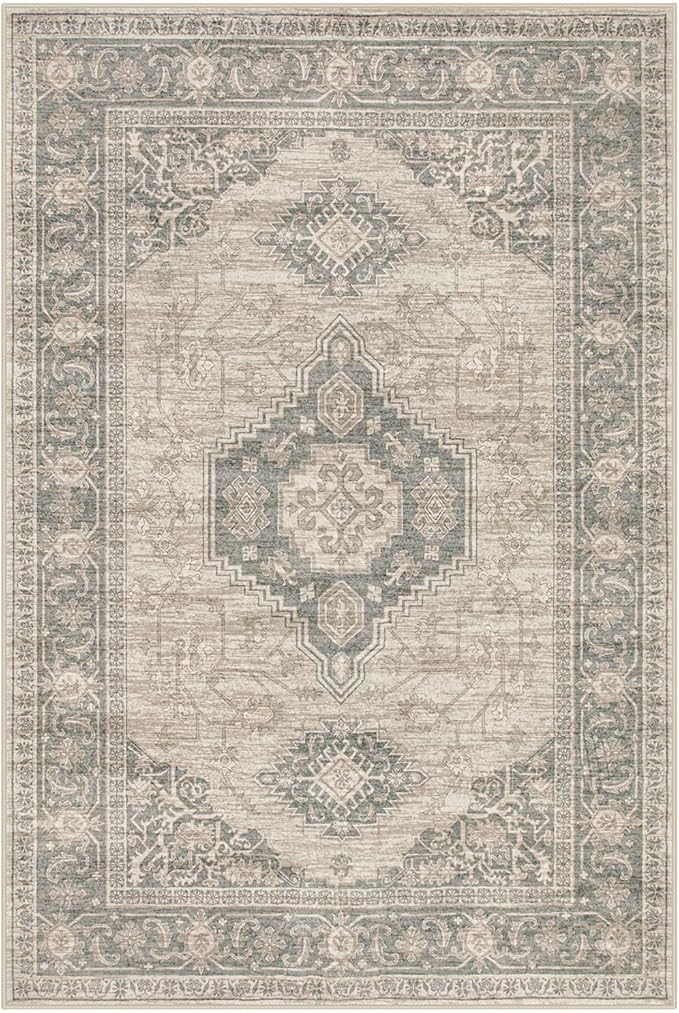 Lahome Oriental Kitchen Rugs Non Slip, 2x3 Small Rugs for Bedroom Entryway, Soft Door Mat Indoor Entrance Vintage Ultra-Thin Carpet for Kitchen Bathroom Bedroom Eleanor, Grey/Brown