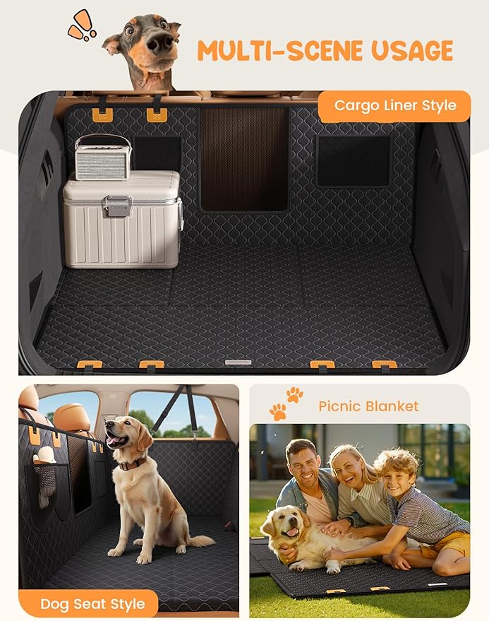 Lamicall Dog Car Seat Cover for Back Seat - [Upgraded Anti-Ripped] Back Seat Extender for Dogs Hard Bottom, Waterproof Dog Hammock for Car with Mesh Window, Pet Backseat Protector SUV & Small Truck XL