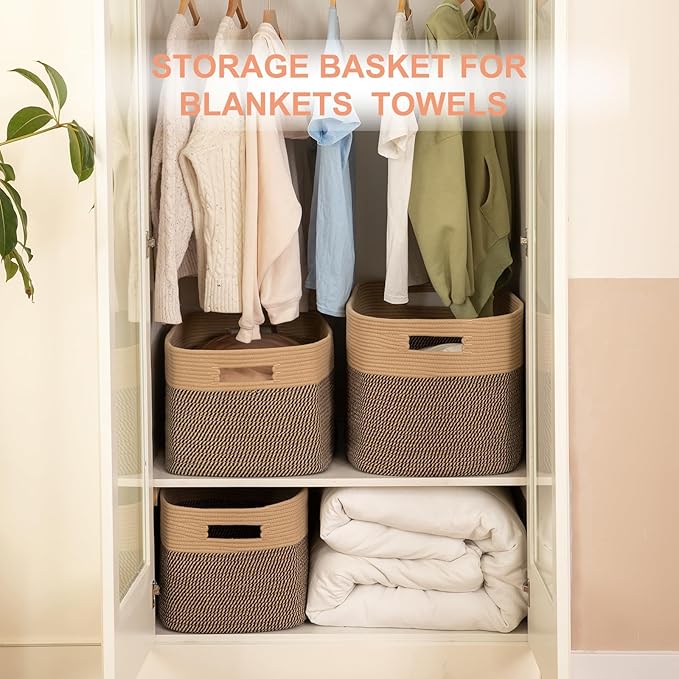 SIXDOVE Extra Large Blanket Basket, Toy Basket Bin for Kids, Cotton Rope Woven Storage Basket for Living Room, Nursery, Baby Room Decorative Organizer, 24''×16''×15'', Brown & Black