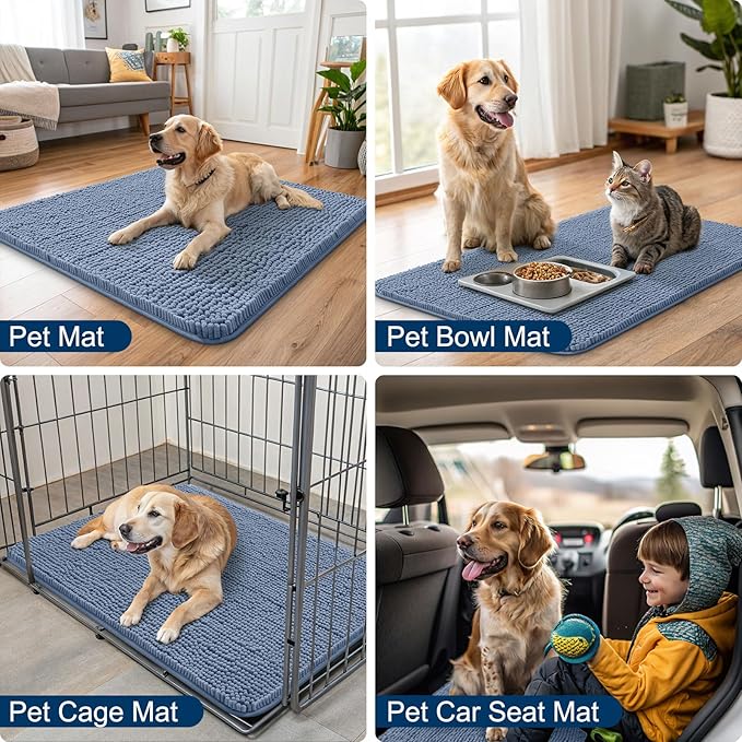 Smiry Dog Door Mat for Muddy Paws 71x46, Absorbs Moisture and Dirt Doormat, Non-Slip Washable Quick Dry Chenille Front Door Mat Indoor Entrance, Entryway Carpet for Inside Floor, Airy Blue