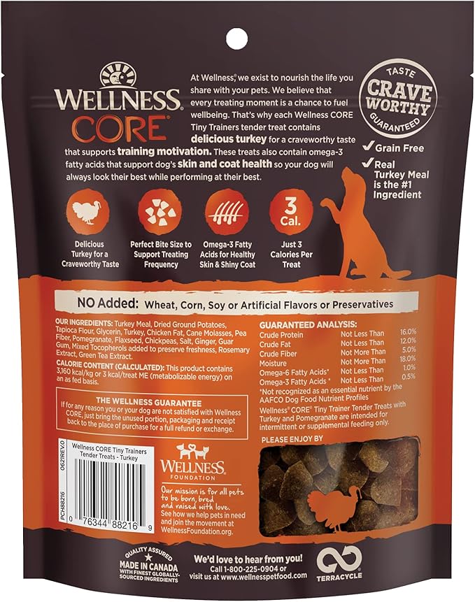 Wellness CORE Tiny Trainers Dog Treats, Natural, Training Treat, Grain Free, Turkey & Pomegranate (6 Ounce Bag)