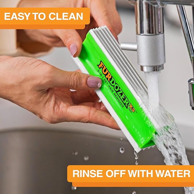 FurDozer Pet Hair Remover & Auto Detailing Tools - Cat & Dog Hair Remover for Carpets, Car Interiors, Couches, Bedding, & Pet Furniture (Green, X3 MEGA - 10" Long)