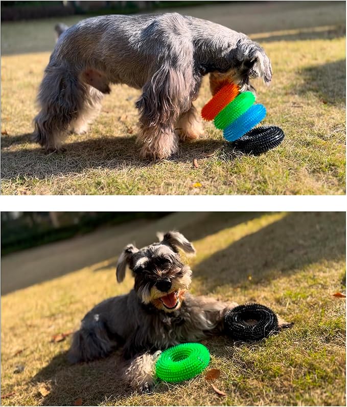 ADUCK Dog Squeaky Chew Toys for Aggressive Chewers, Small Medium Large Dogs Teeth Cleaning Soft Natural Rubber Float Toy for Indoor Outdoor Water Pool, Donut Ring Design 4.92 inch, Crystal Blue