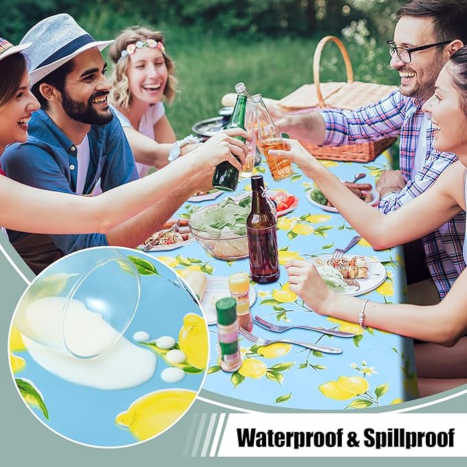 misaya Rectangle Waterproof Vinyl Table Cloth, Wipeable Tablecloth with Flannel Backing, Plastic Table Cover for Dinner, Picnic, Indoor and Outdoor (Lemon, 60" x 102")
