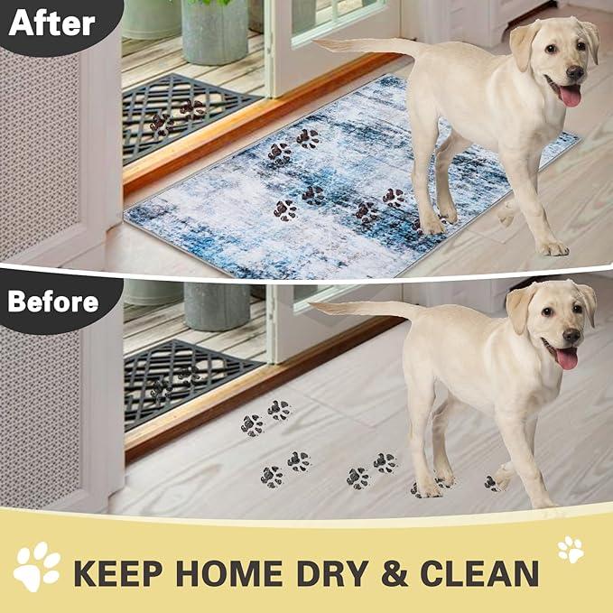 COMSLE Door Mat, Front Door Mat Indoor for Entrance Faux Wool Absorbent Non Slip Modern Throw Rug for Entryway Hallway Muddy Paws - Pet Friendly, 24x48 Inches, Machine Washable