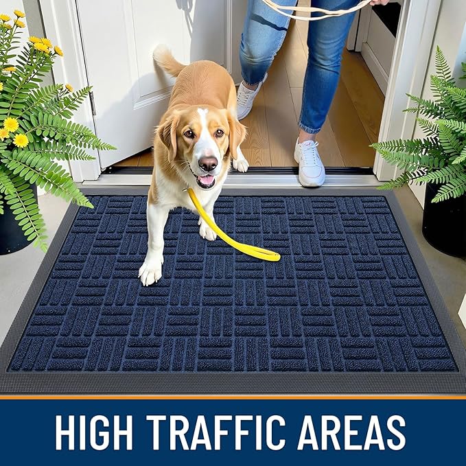 OLANLY Front Door Mat Outside Entrance 71x23, Absorbent, Heavy Duty Sturdy Natural Rubber Doormat Indoor Outdoor, Non-Slip, Stain and Fade Resistant, Low Profile Floor Mat for Entryway, Navy Blue